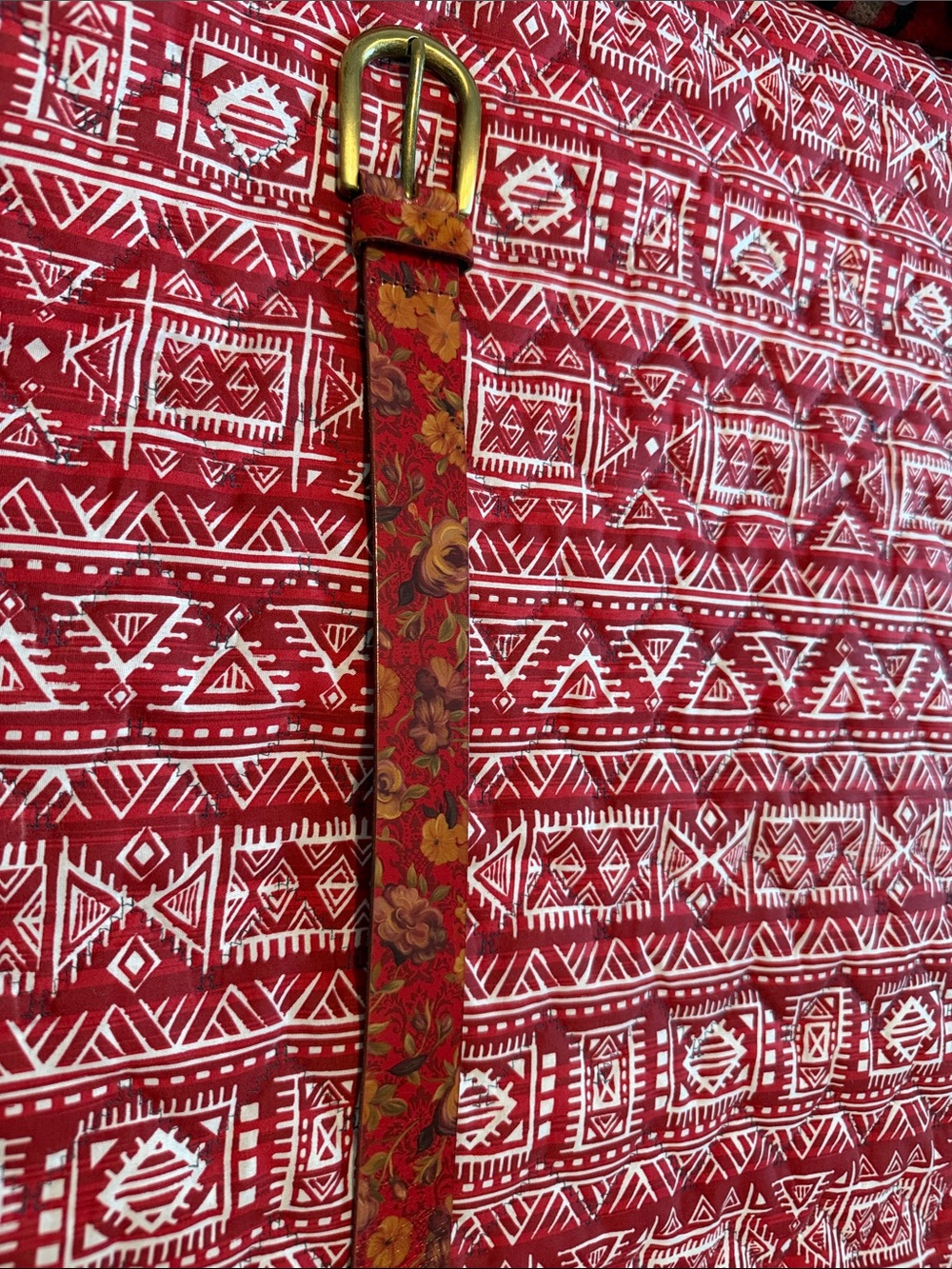Patricia Nash Red Floral Leather Belt with Gold-Tone Buckle. Like New, Beautiful